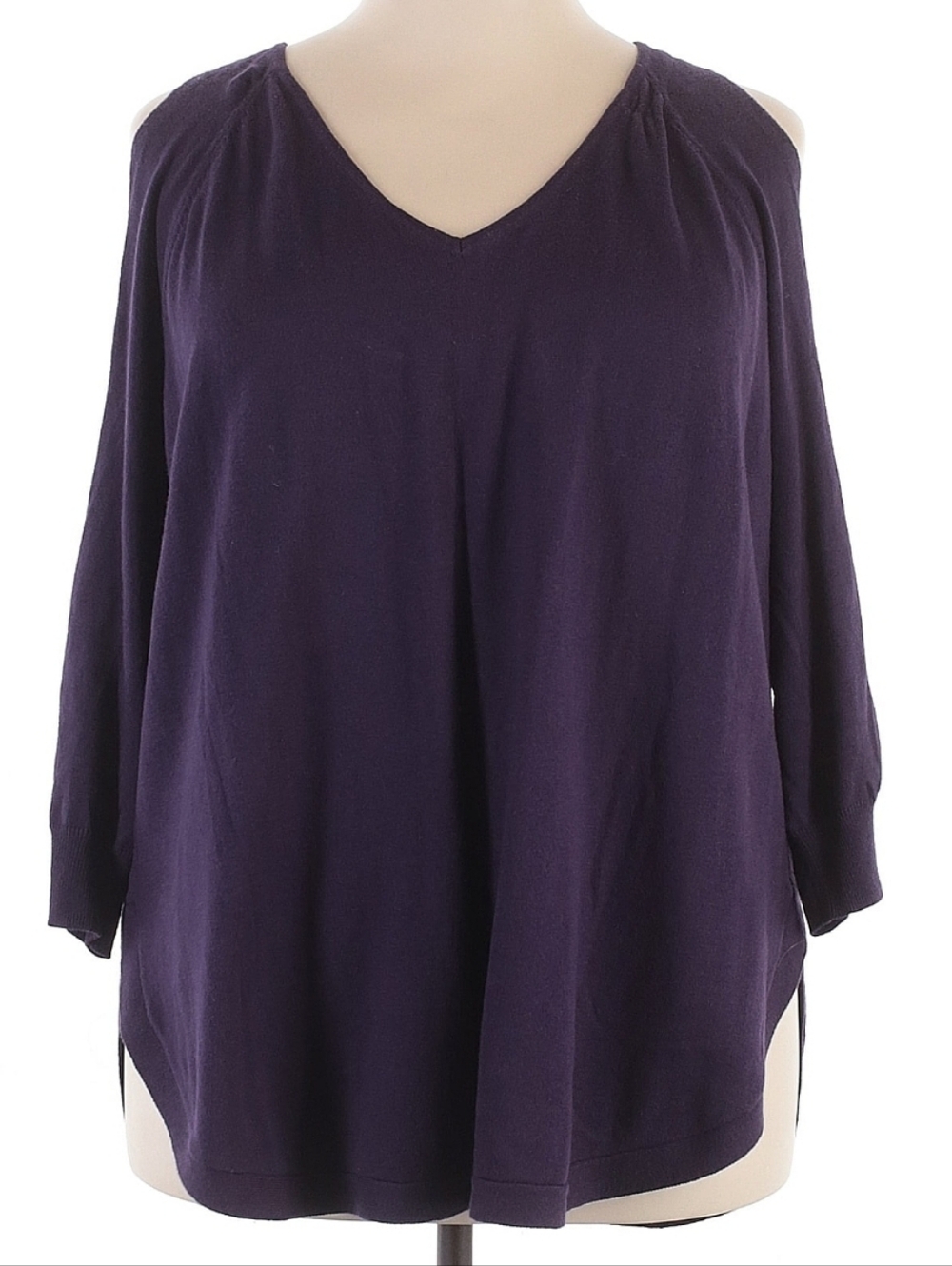 Cotton Blend New York & Company Purple Lace-Up Cold Shoulder Knit Top Size XXL